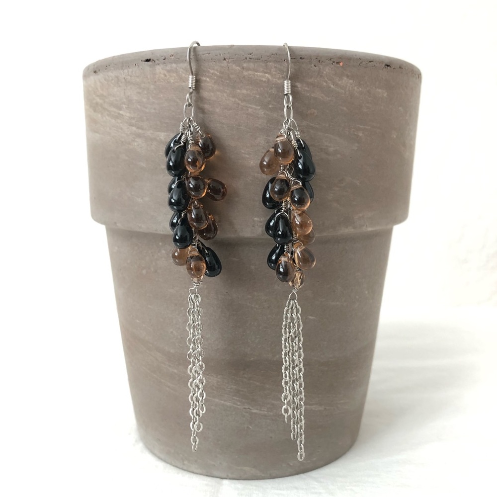 Black / Brown / Silver colored long earrings